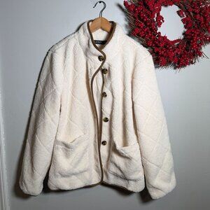 Lauren Ralph Lauren Diamond Quilted Sherpa Plush Jacket  XTRA-LARGE in Ivory
